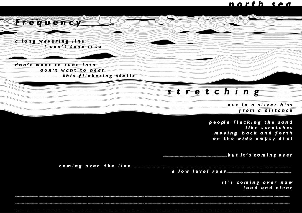 north sea

Frequency

a long wavering line
    I can't tune into

don't want to tune into
    don't want to hear
         this flickering static

stretching

out in a silver hiss
    from a distance

people flecking the sand
like scratches
moving back and forth
on the wide empty dial

but it's coming over
coming over the line
a low level roar

it's coming over now
loud and clear